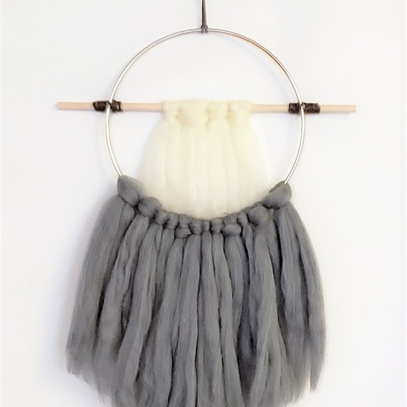 Modern Boho Gray & Cream Yarn Wall Hanging - Picture 3 of 3